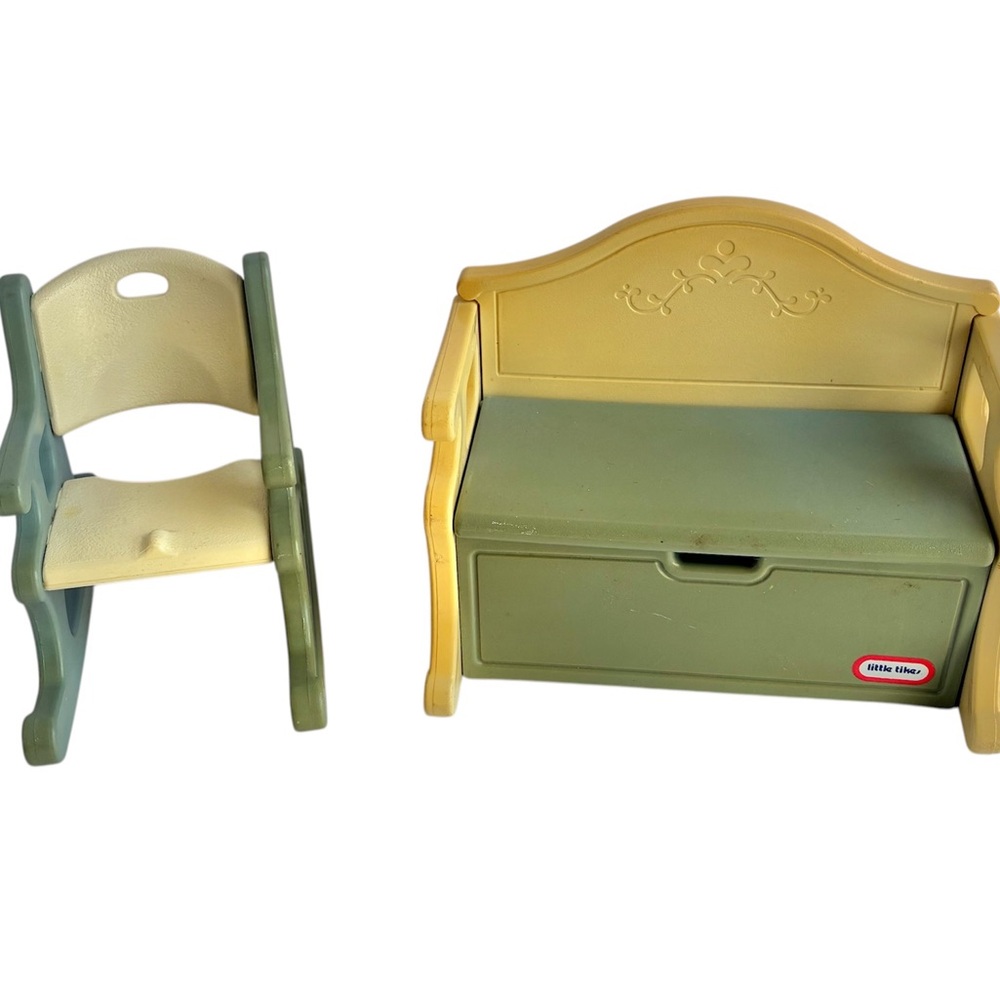 Vintage Little Tikes Dollhouse Storage Bench Toy Box & Rocking Chair
